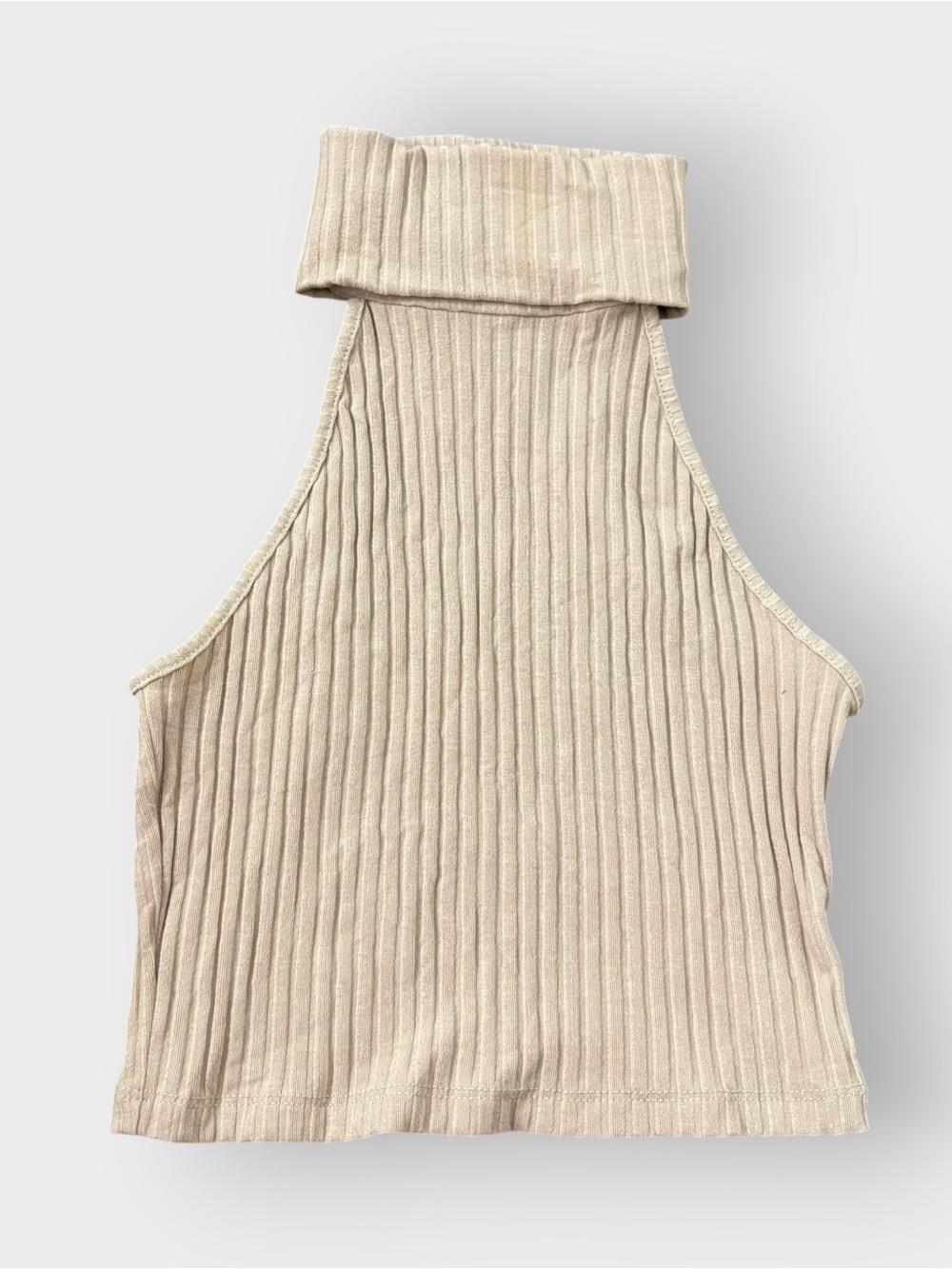 Forever 21 Beige Cream Ribbed Turtleneck Sleeveless Crop Top